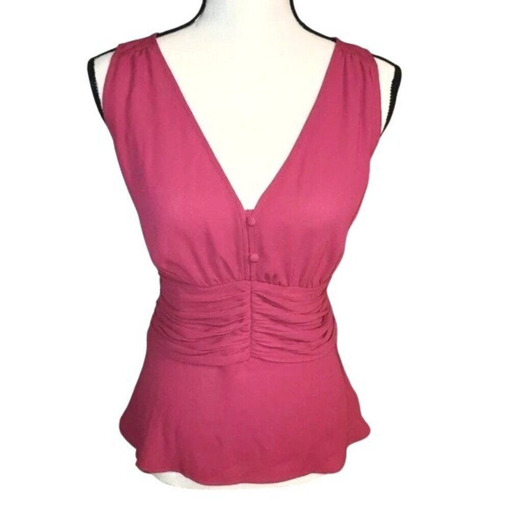 Chelsea 28 Dark Pink V-Neck Sleeveless Button Front Ruched Zip Peplum Blouse XXL - Picture 8 of 8